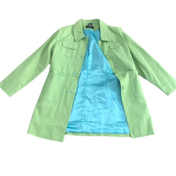 Denim & Co Spring Green Single Breasted Trench Coat Sz M #151T - Picture 2 of 5